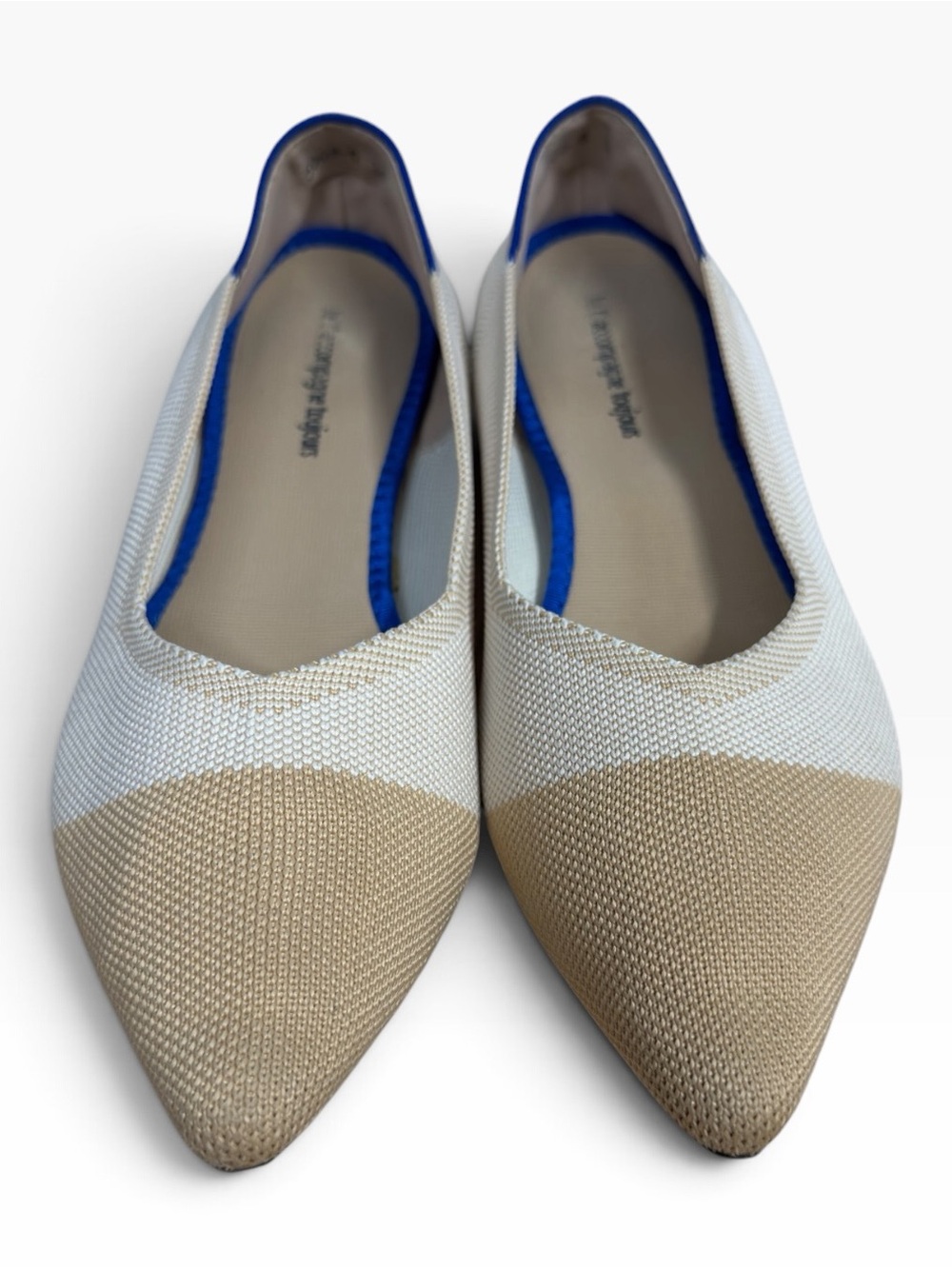 Je T’Accompagne Toujours Pointed Toe Knit Cap Toe Ballet Flats EU Size 39 Beige - Picture 2 of 10